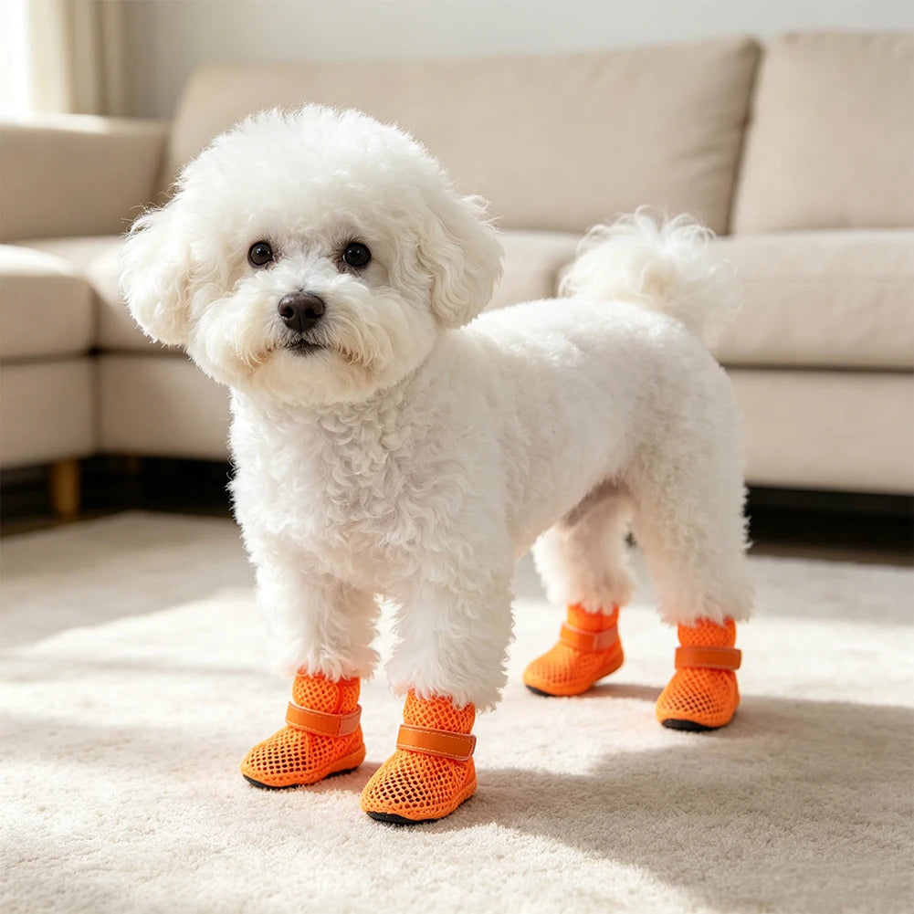 Spring Summer Breathable Mesh Small Dog Shoes Soft Sole Non-Slip Pet Booty Anti-Slip off Paw Protectors for Poodle Daily Walking