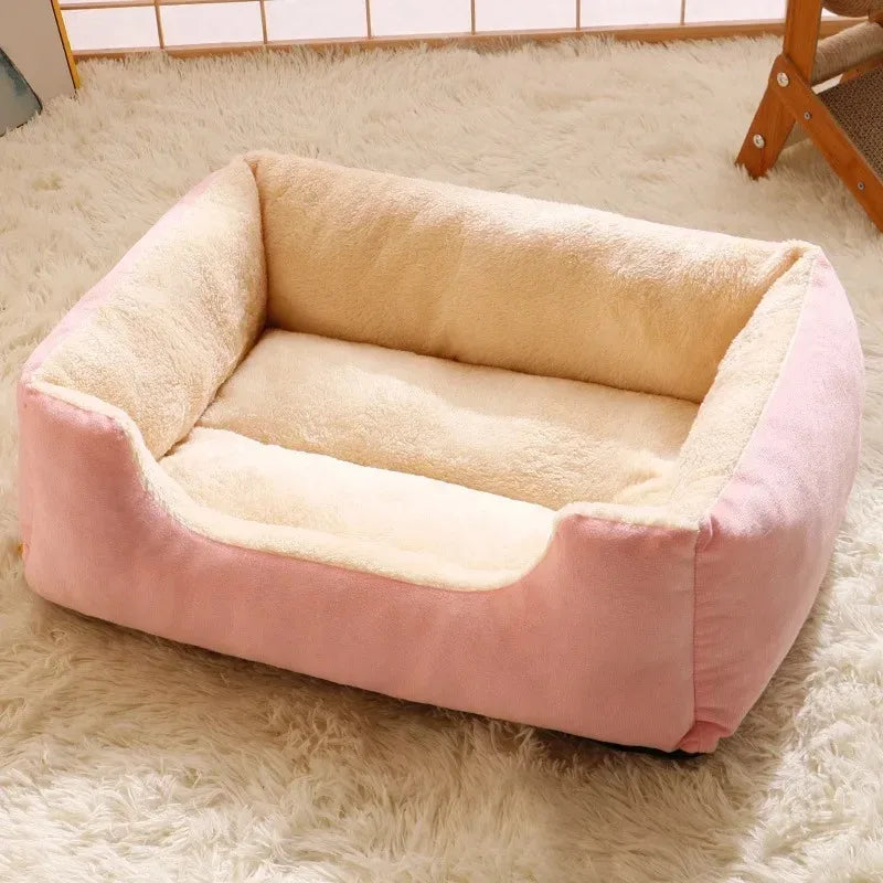 Bolster pet bed shown from the side, low front entry for easy access