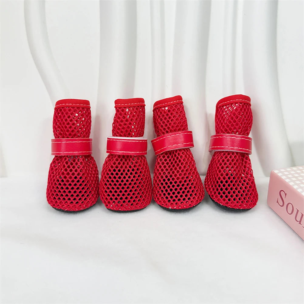 Spring Summer Breathable Mesh Small Dog Shoes Soft Sole Non-Slip Pet Booty Anti-Slip off Paw Protectors for Poodle Daily Walking