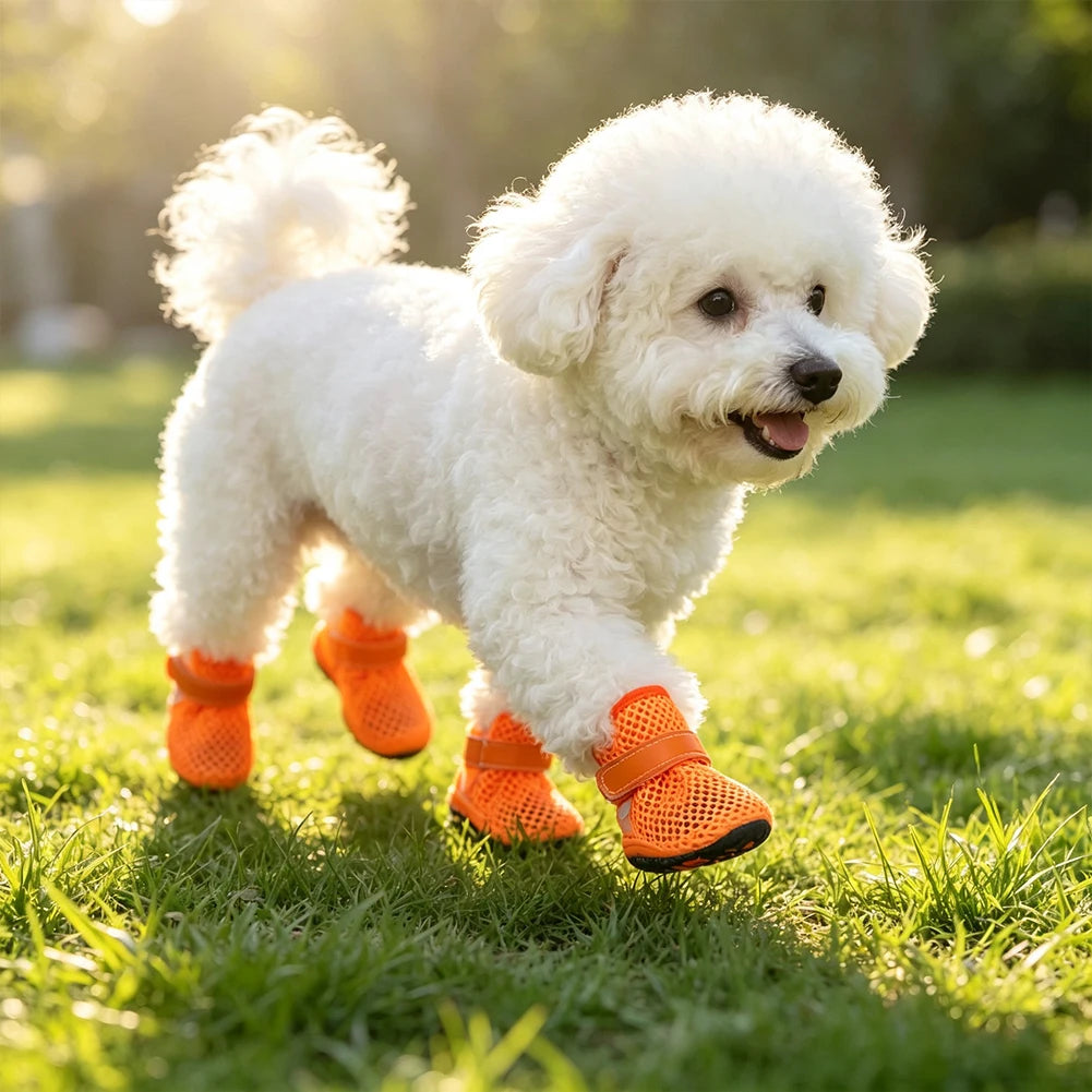 Spring Summer Breathable Mesh Small Dog Shoes Soft Sole Non-Slip Pet Booty Anti-Slip off Paw Protectors for Poodle Daily Walking