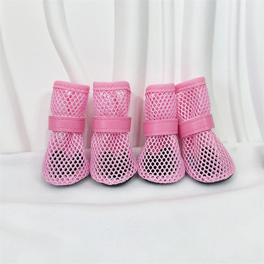 Spring Summer Breathable Mesh Small Dog Shoes Soft Sole Non-Slip Pet Booty Anti-Slip off Paw Protectors for Poodle Daily Walking