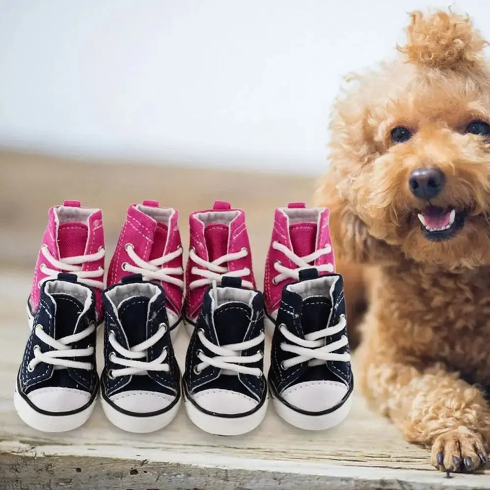 4Pcs/Set Anti-Skidding Denim Canvas Dog Shoes Pet Shoes Waterproof Shoes Sneakers Breathable Booties Pet Supplies High Quality