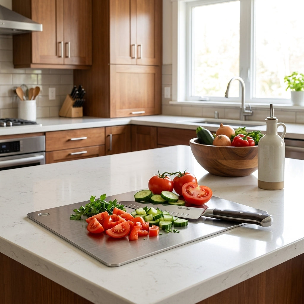 Stainless Steel Cutting Board Set of 3 - Dishwasher Safe with Juice Groove