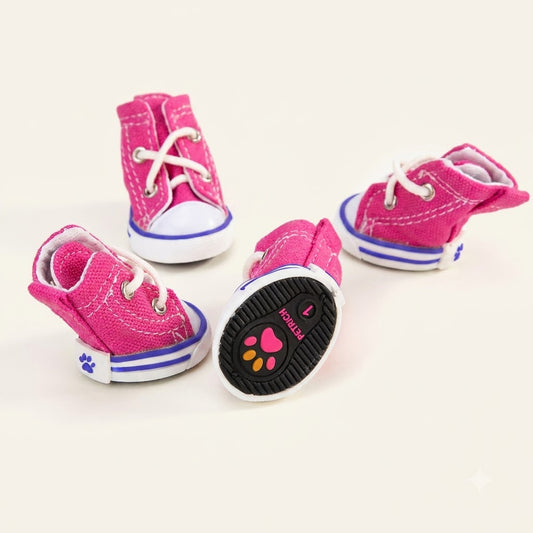 4Pcs Anti-Skid Denim Dog Shoes - Waterproof Breathable Booties for Pets