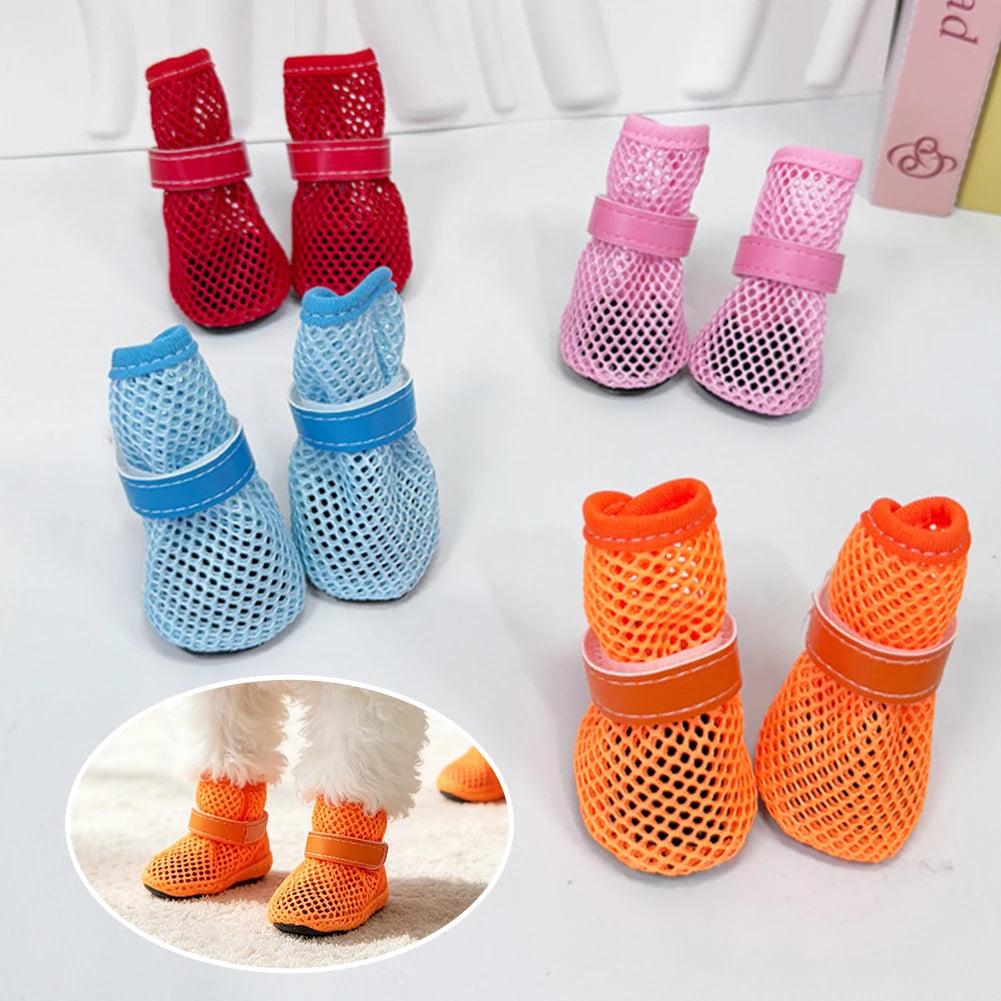 Spring Summer Breathable Mesh Small Dog Shoes Soft Sole Non-Slip Pet Booty Anti-Slip off Paw Protectors for Poodle Daily Walking