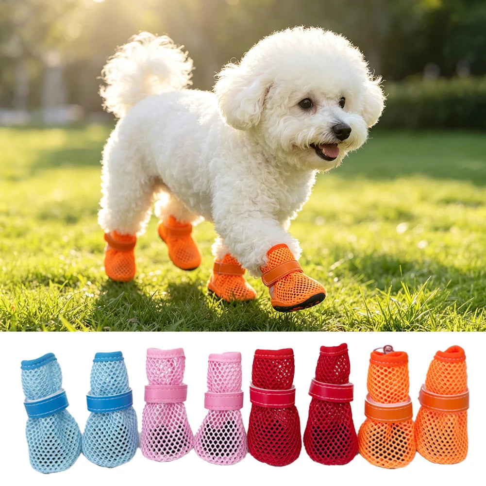 Spring Summer Breathable Mesh Small Dog Shoes Soft Sole Non-Slip Pet Booty Anti-Slip off Paw Protectors for Poodle Daily Walking
